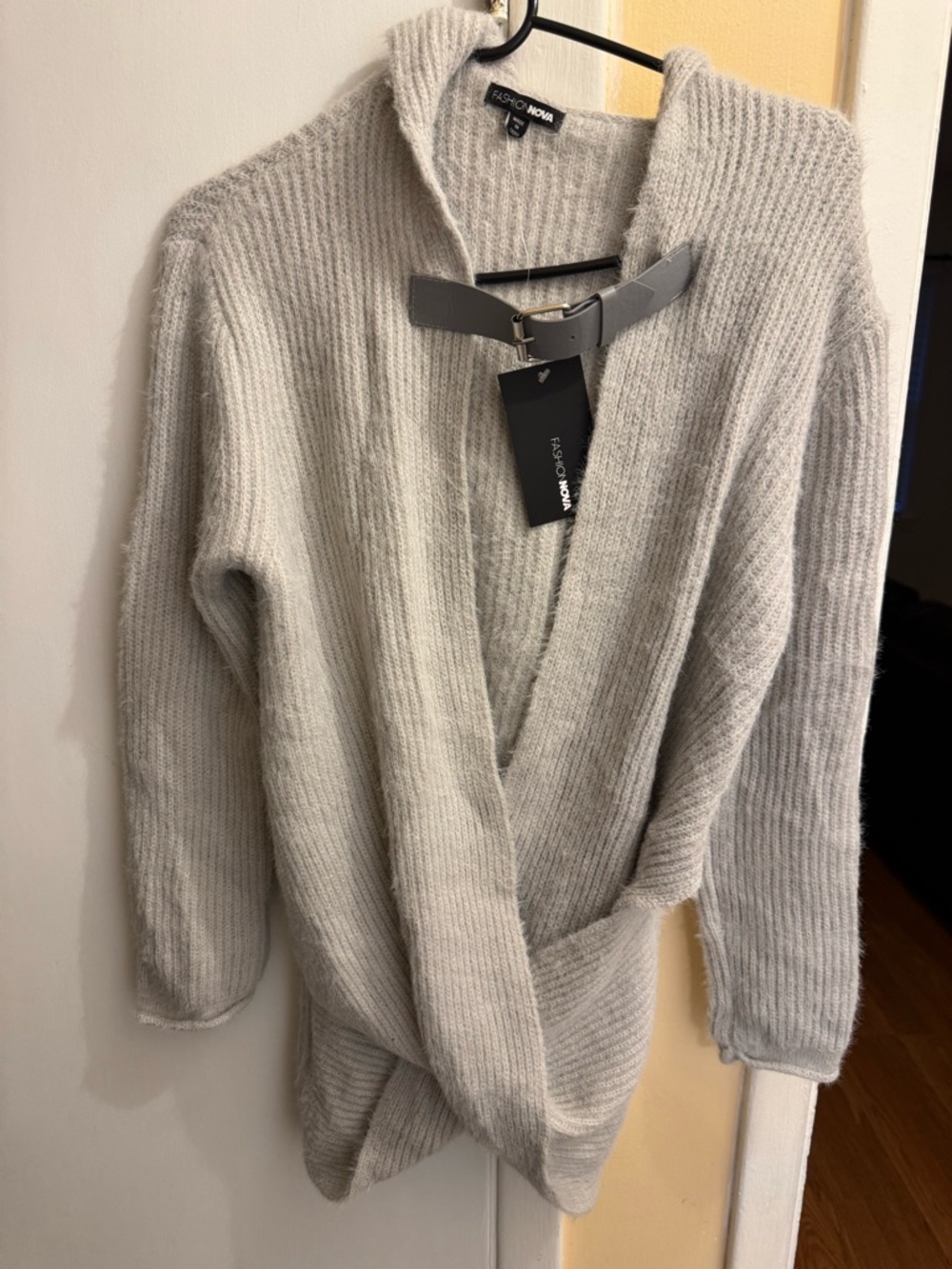 Fashion Nova Light Heather Gray Ribbed Hooded Open Cardigan
